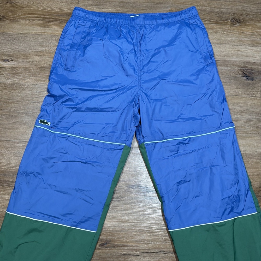Lacoste LIVE MEDIUM Lined Windbreaker Pants Green Blue Color Block Track Jogger - Picture 3 of 13
